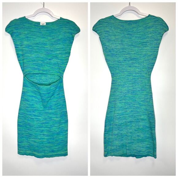 Aritzia Wilfred Free Cut-Out Knit Mini Dress Space Dye Aqua Teal Medium - Picture 3 of 10